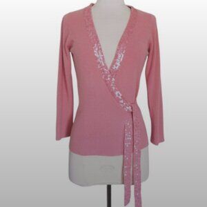 Bebe Pink 100 % Cashmere & Sequin Wrap Sweater S-M